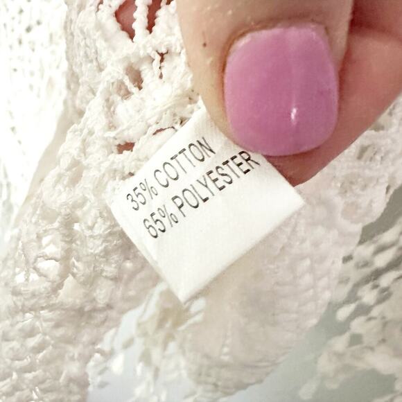 Simply Couture White Eyelet Lace Fringe Button Down Long SleeveTop Women's XL - Picture 7 of 12